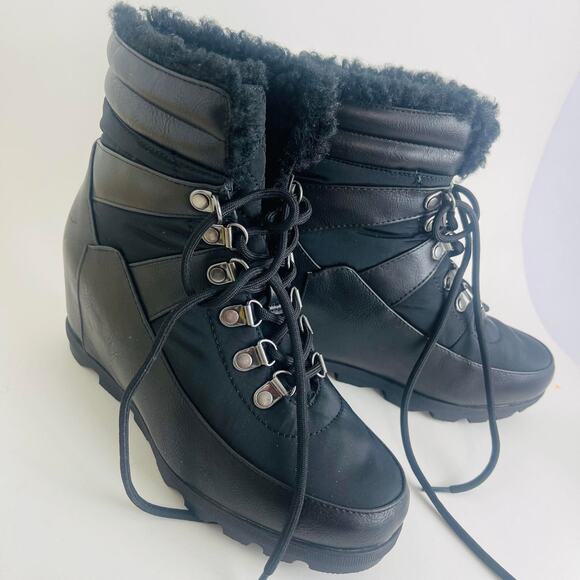 JustFab Kamryn Ankle Wedge Boots Black LaceUp Platform High Heel For Women Size7 - Picture 5 of 10